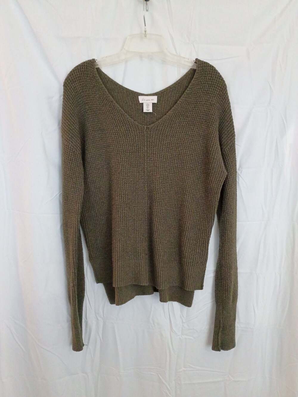 if it were me. Olive Green Waffle Knit V-Neck Pullover Sweater Size S